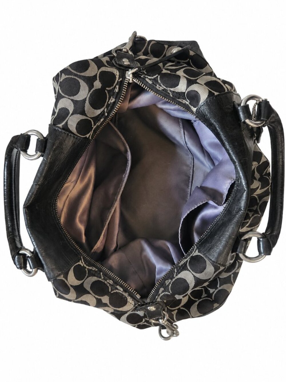 Coach Black Signature Jacquard Patent Leather Satchel Y2K - Picture 3 of 3